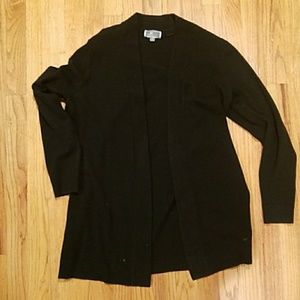 Black open cardigan, medium to heavy weight